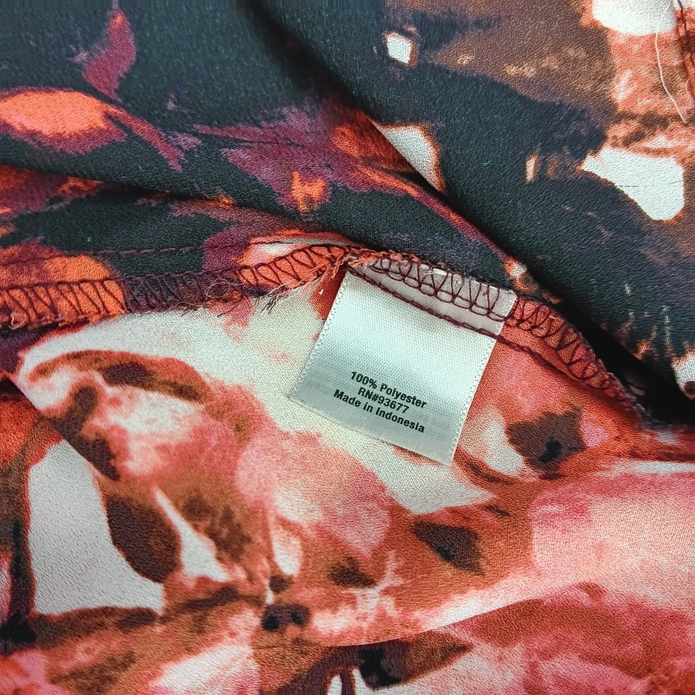 ANA A New Approach Womens Large Floral Blouse V Neck 3/4 Sleeve Top L coral - Picture 5 of 7